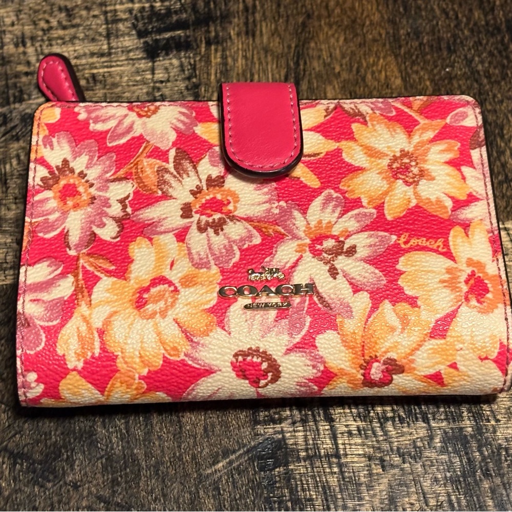Coach Pink and Yellow Floral Wallet